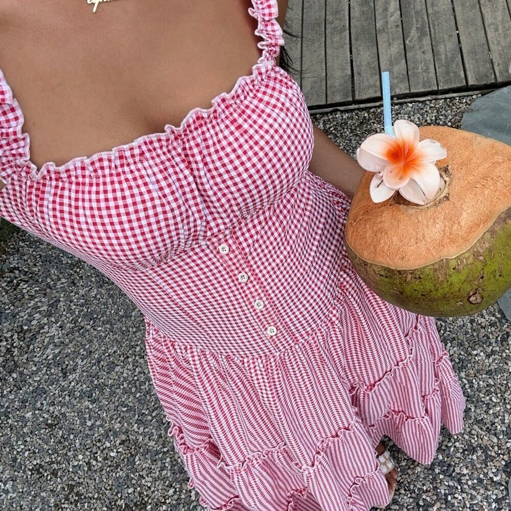 Red And White Casual Women's Elegant Flowy Dress